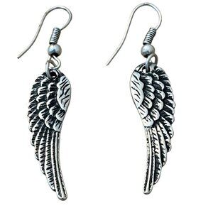 Sterling Silver Angel Wings Hook Dangle Earrings Feather Bird